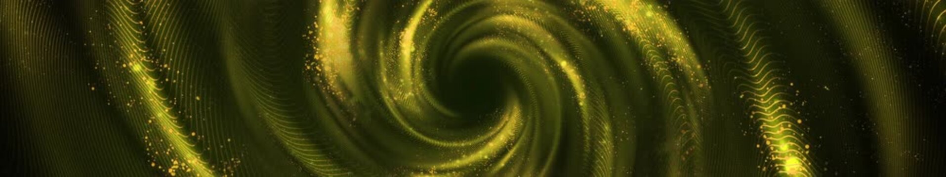 Gold Yellow Digital Vortex Spiral Abstract Background with Glowing Particle Waves and Swirling Energy &mdash; Widescreen Sci-Fi Backdrop