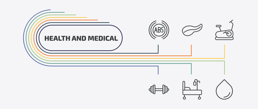 health and medical outline icon set. thin line pancreas, stationary bike, dumbbells, hospital bed and more icons. editable vector