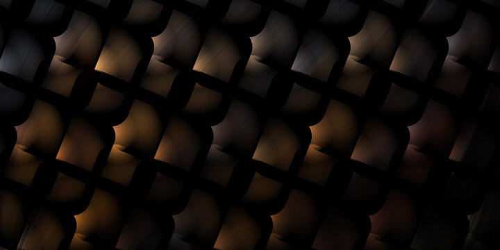 Abstract geometric pattern with dark metallic scales and soft lighting