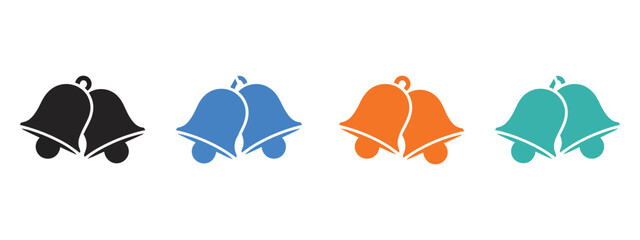 Festive bell icons in vibrant colors representing holiday cheer, seasonal greetings, celebration events, party announcements, and joyful decorative design elements. © ARIF AHMED 04