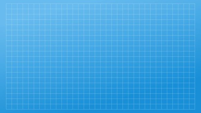 White lines on a blue background. Architectural technical grid of strokes for the plan. Blueprint paper graphic texture. Motion graphics of graph patton