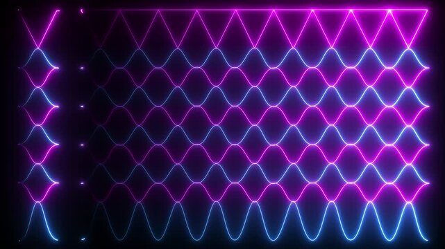 Neon glow basketball hoop ring outline net seamless pattern. Grid web links with garters. Motion graphics of neon net design