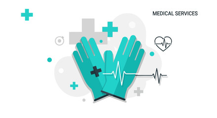 Fototapeta premium Medical Illustration Featuring Surgical Gloves and Health Heartbeat Elements