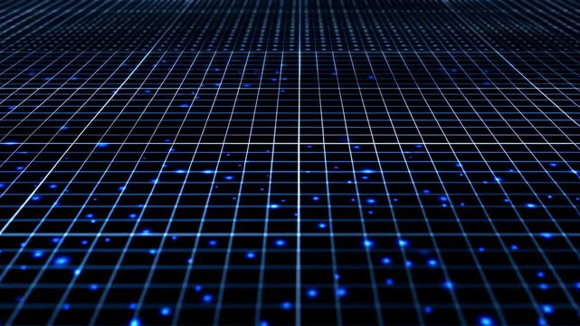 Dynamic digital grid with glowing matrix patterns and futuristic motion elements