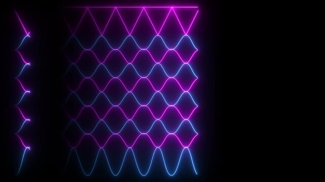 Neon glow basketball hoop ring outline net seamless pattern. Grid web links with garters. Motion graphics of neon net design