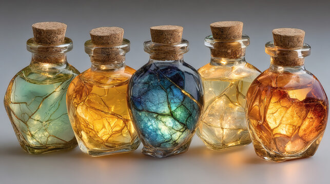 Illuminated glass bottles with cork stoppers