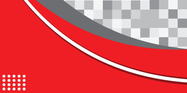 Abstract corporate background with red wavy shape. Minimalist grey and white pixel mosaic grid backdrop with elegant dynamic curve vector banner.