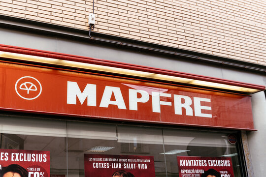 Barcelona, Spain-June 12, 2026. Mapfre insurance storefront sign
