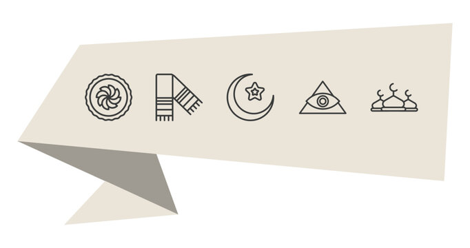 religion outline icon set. thin line cake, tallit, cao dai, abrahamic icons. editable vector