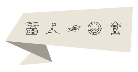 nautical outline icon set. thin line water resist camera, buoys, porthole, long lighthouse icons. editable vector © Farahim