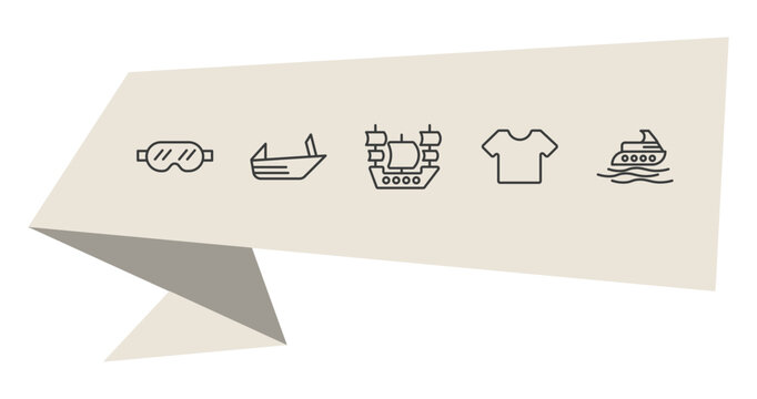 nautical outline icon set. thin line snorkling glasses, roofless speed boat, shirt, yatch icons. editable vector