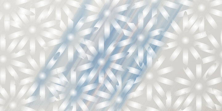 Abstract floral pattern with white daisy shapes and blue light streaks