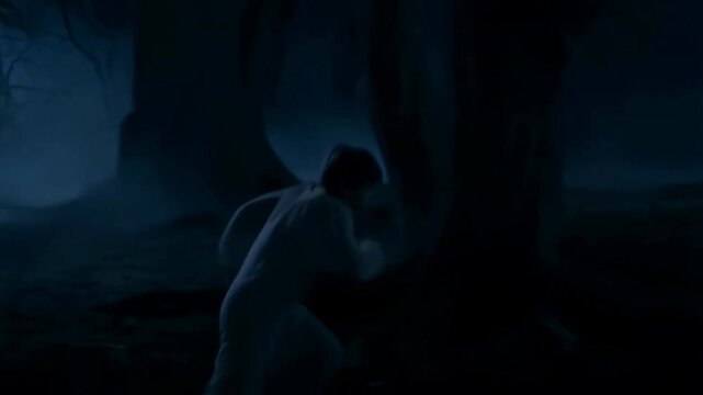 Mysterious forest journey at night: a woman's enigmatic exploration