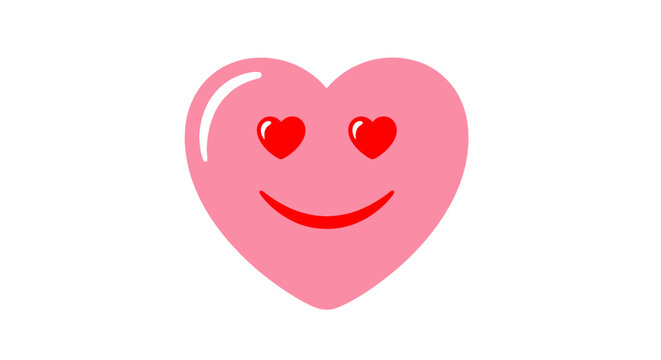 Pink Heart Emoji with Red Heart Eyes and Smiling Face - Love Concept