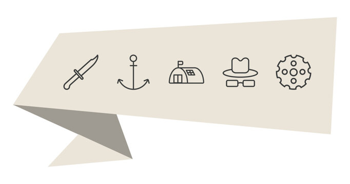 army and war outline icon set. thin line knife, anchor, secret agent, chamber icons. editable vector