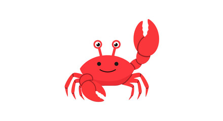 Cute Red Crab Cartoon Character Waving Claw, Isolated on White Background © budi