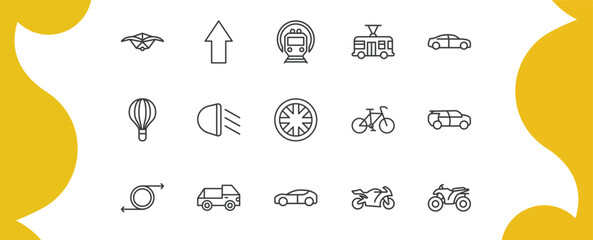transportation outline icon set. thin line hang glider, shift, trolleybus, quad and more icons. editable vector © Farahim