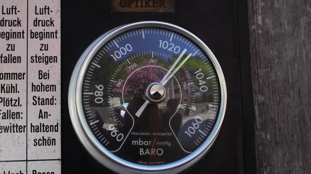 Vintage barometer measuring atmospheric pressure