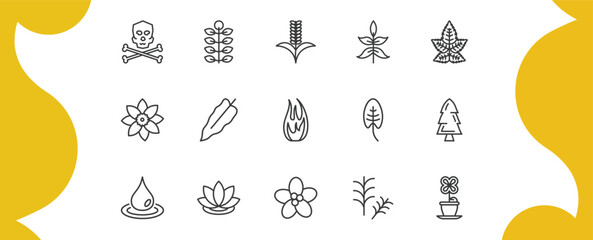 nature outline icon set. thin line death, american mountain ash, sprig with five leaves, flowerpot and more icons. editable vector © Farahim