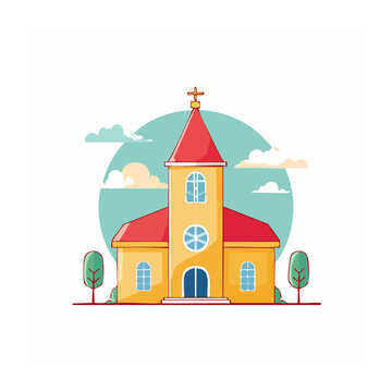 Flat design church building with cross