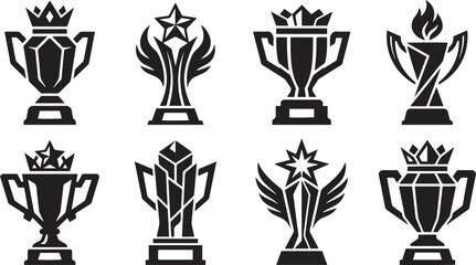 Fototapeta premium Championship esports trophies and modern tournament victory award silhouette set