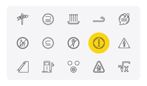 signs outline icon set. thin line beach, is a sub of, turn, square root and more icons. editable vector
