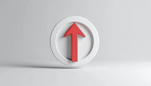 3D upward arrow passing through target circle CTR icon isolated on whi