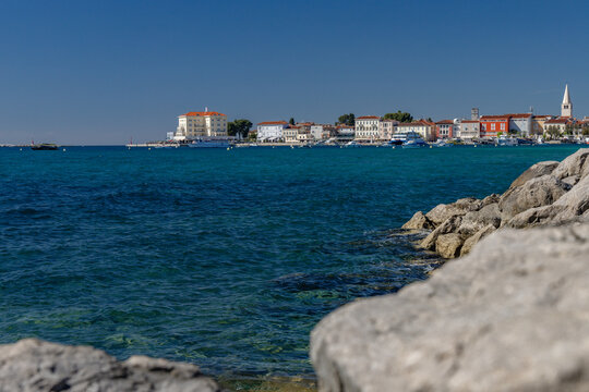 Panoramic view of Porec city on the Adriatic coast in Croatia