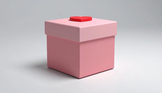 3D square gift box with heart on lid super thanks icon isolated on whi