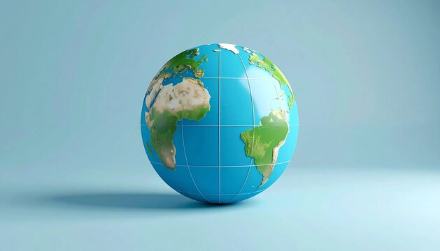 3D stylized earth with longitude and latitude lines icon isolated on w