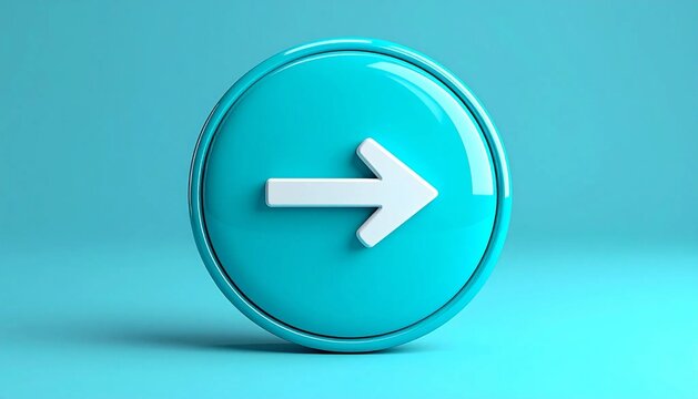 Glossy cyan circular button with white share arrow icon isolated on wh