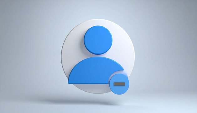 3D user avatar with minus sign unfollow icon isolated on white backgro