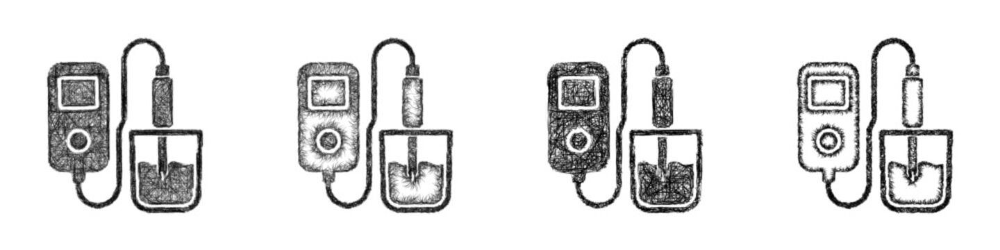 Sketch monochrome ph meter icon design set