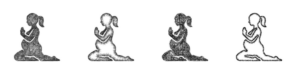 Fototapeta premium Black and white sketch pregnancy yoga icon design set