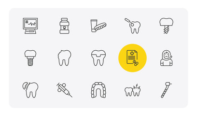 dentist outline icon set. thin line ekg monitor, mouth wash, scraping, dentists drill tool and more icons. editable vector © Farahim