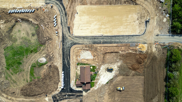 Construction Site Aerial View at Bellway Homes in Boroughbridge, UK.