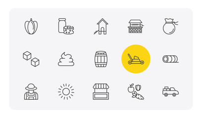 agriculture farming outline icon set. thin line capsicum, milk products, well, pickup and more icons. editable vector © Farahim