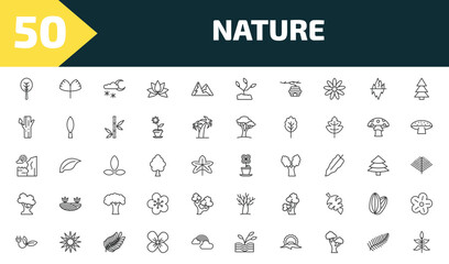 nature outline icon set. thin line orbicular, ginkgo, night snow, sprig with five leaves and more icons. editable vector © Farahim