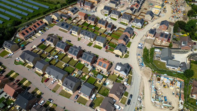 Aerial View of Residential Neighborhood at Noble Homes, in Knottingley, UK.