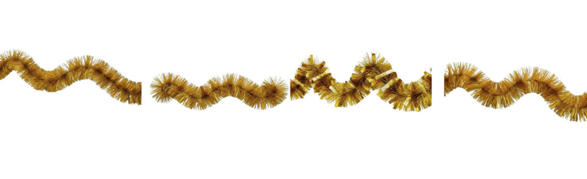 Isolated wavy brown pipe cleaners set, fluffy tinsel craft wires in zig-zag shapes, bendable chenille stems for DIY art and children creative projects, flexible fuzzy stick borders on transparent back