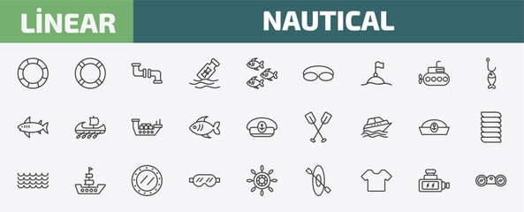 nautical outline icon set. thin line big float, lifesaver, pipe, ship engine and more icons. editable vector © Farahim