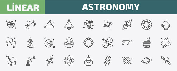 astronomy outline icon set. thin line neptune with satellite, astronomy, triangulam australe, saturn and more icons. editable vector © Farahim