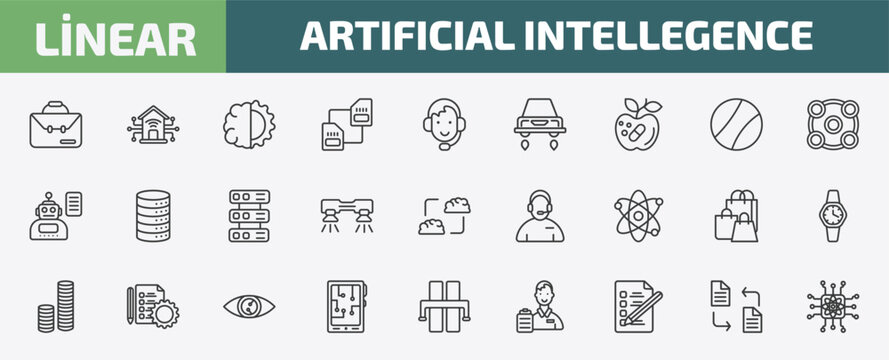 artificial intellegence outline icon set. thin line business, smart home, deformity, file transfer and more icons. editable vector