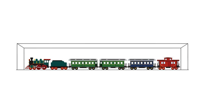 Vintage Steam Train with Passenger Cars and Caboose Isolated on White Background