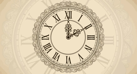 Naklejka premium Vintage Roman Numeral Clock Face with Ornate Details