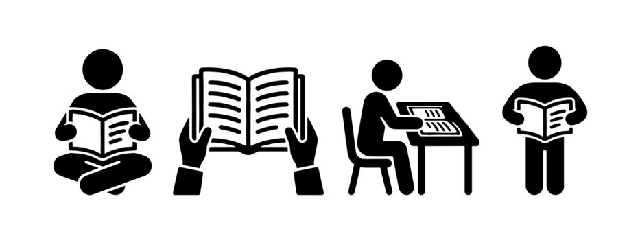 Book icon for study .online course, school, knowledge icons Each icon will be different, create a vector icons using white background and black color. Vector  illustration transparent PNG.