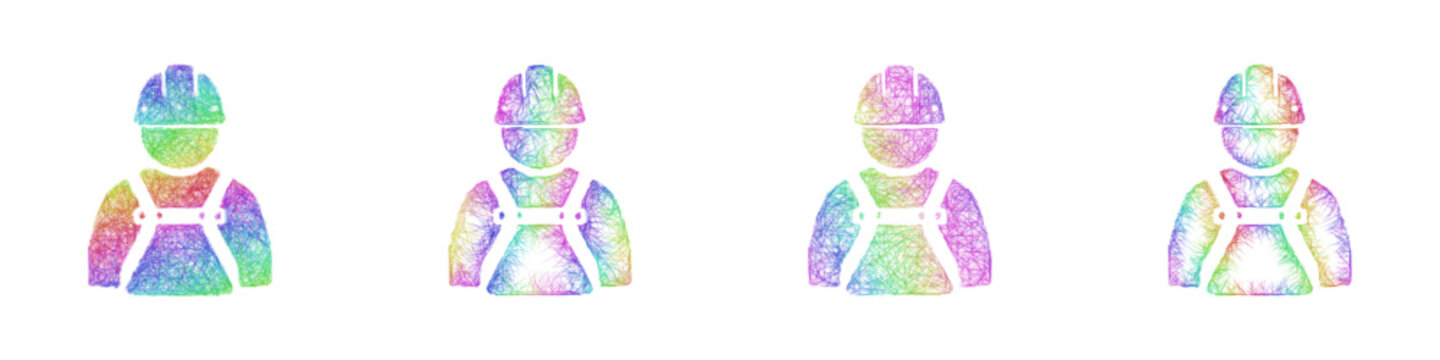 Rainbow color sketch ironworker safety harness icon design set
