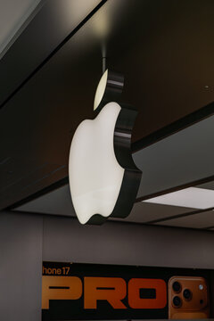 Apple Store Interior Signage at Centre Commercial Val d'Europe, France.