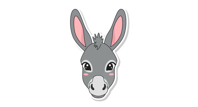 Cute Donkey Face Illustration, Cartoon Animal Portrait, Farm Animal Sticker