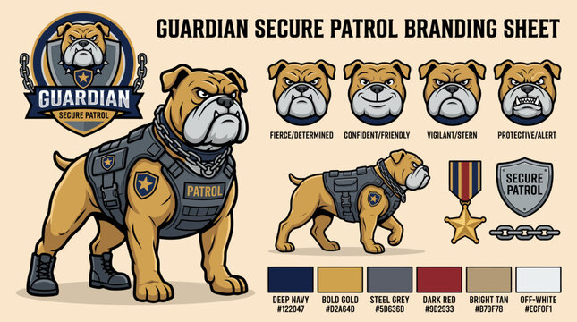 Guardian bulldog with patrol security branding.
